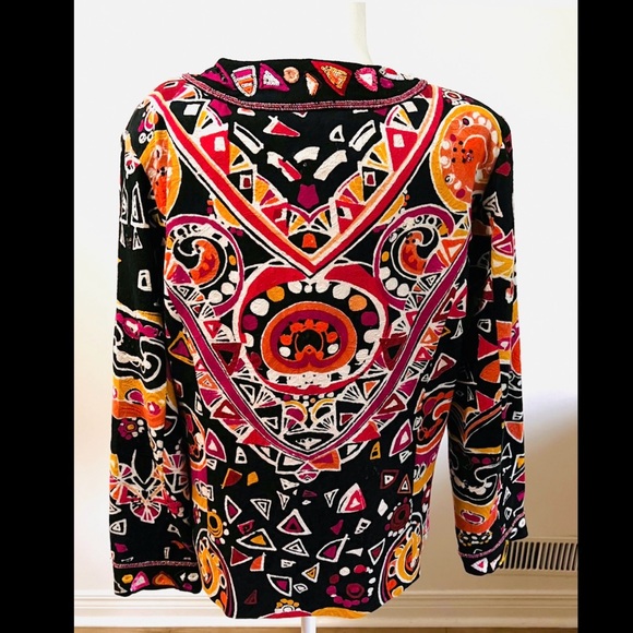 “Modern art to wear”bright colours on black w/sequins & beads embellished jacket - Picture 5 of 15